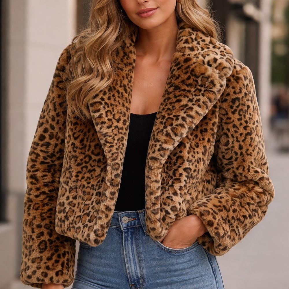 House of Harlow Leopard Print Faux Fur Jacket – XS Oversized Statement Coat